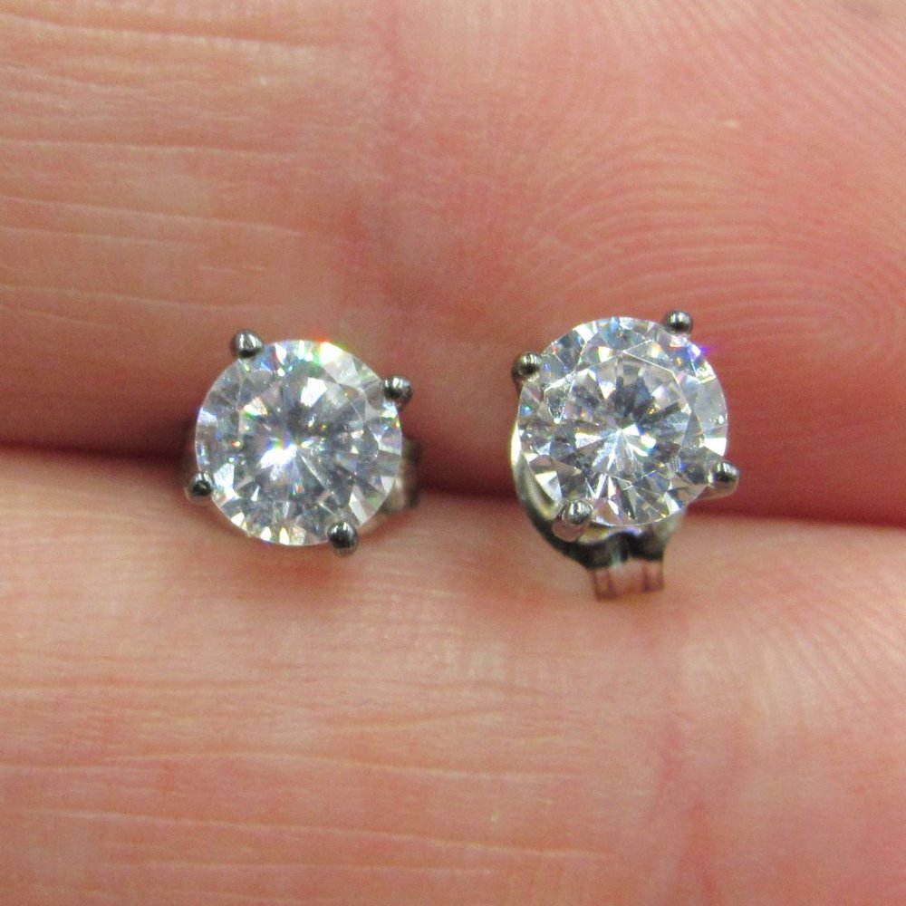 Sterling Tiny Rustic Cubic Zirconia Earrings - image 1